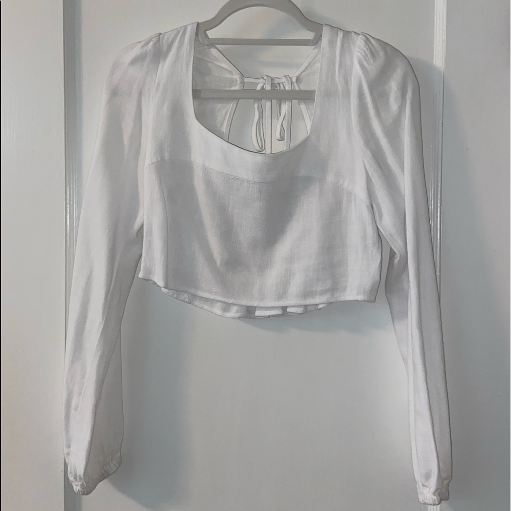 Kendall + Kylie Long Sleeve Smocked Tie Back Top